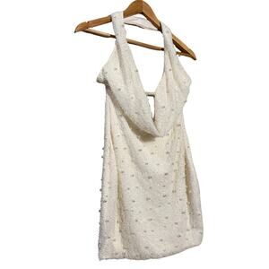Oh Polly White Versailles Deep Plunge Embellished Mini Dress Size 4 EUC